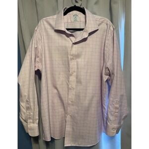 Brooks Brothers Men's Pink Grid Check Button-Down Dress Shirt 17 34/35